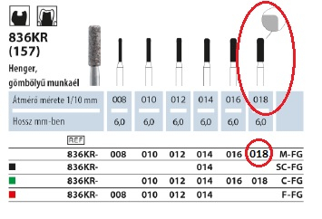 5db gyémánt fúró, kerekített végű, FG, 018