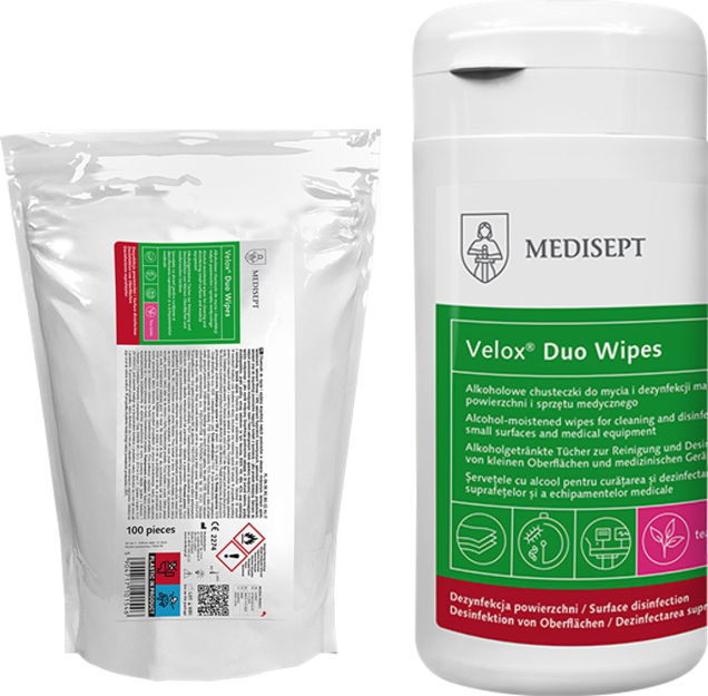 VELOX DUO WIPES Tea Tonic fogászati fertőtlenítő kendő dobozban (100db)