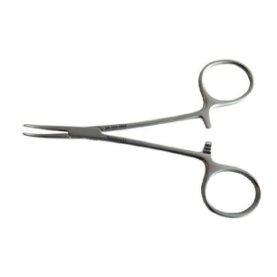 Hemostat Halstead-Mosquito, hajlított, fogazott