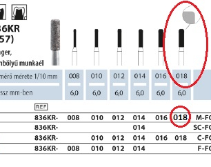 5db gyémánt fúró, kerekített végű, FG, 018